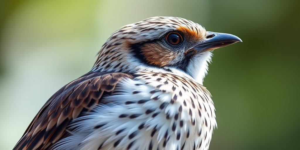 Generate a detailed illustration of a bird with intricate feather patterns, side profile view, natural light, high-resolution, 50mm lens, f/2.8 aperture, ISO 100, using a DSLR camera.