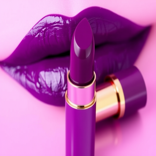 Lush grape purple lipstick with a glossy finish, dubbed "Royal Velvet," offering rich pigmentation and a hydrating formula, ideal for creating regal and sophisticated appearances