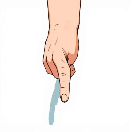 Create a high-resolution illustration of a stylized hand pointing downward, using a 50mm lens at f/2.8, an overhead view with high contrast and sharp details, in digital art style, captured with a DSLR camera.