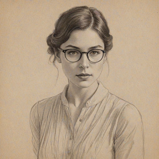 Resplendent Amelia Warner, pencil sketch, portrait of Elegant woman 1925s in glasses, hair style beatnik, outline, clear lines, fine lines, 8k