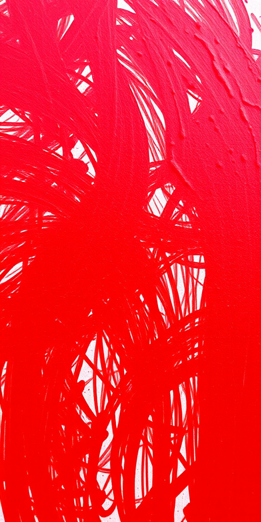 Create a vibrant red abstract drawing with a textured appearance, using a wide-angle lens at f/8, ISO 200, captured with a DSLR camera in natural light for enhanced color saturation.