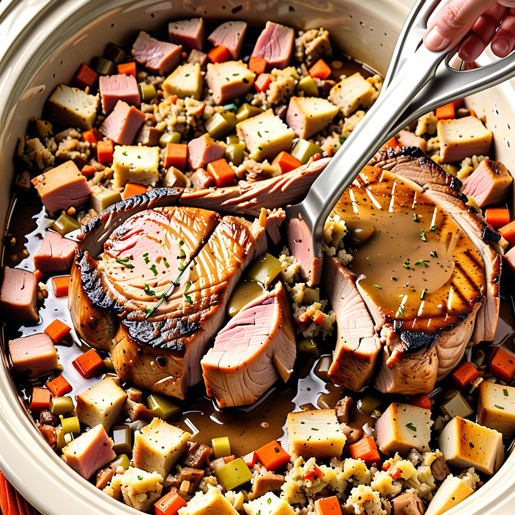 pork chops and stuffing in the crock-pot
