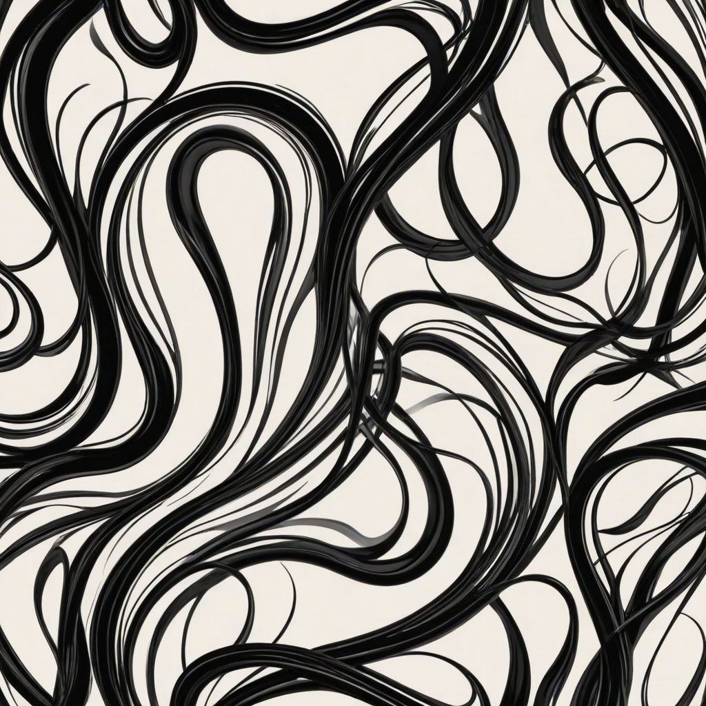 generate an abstract black decorative line with flowing curves and varying thicknesses