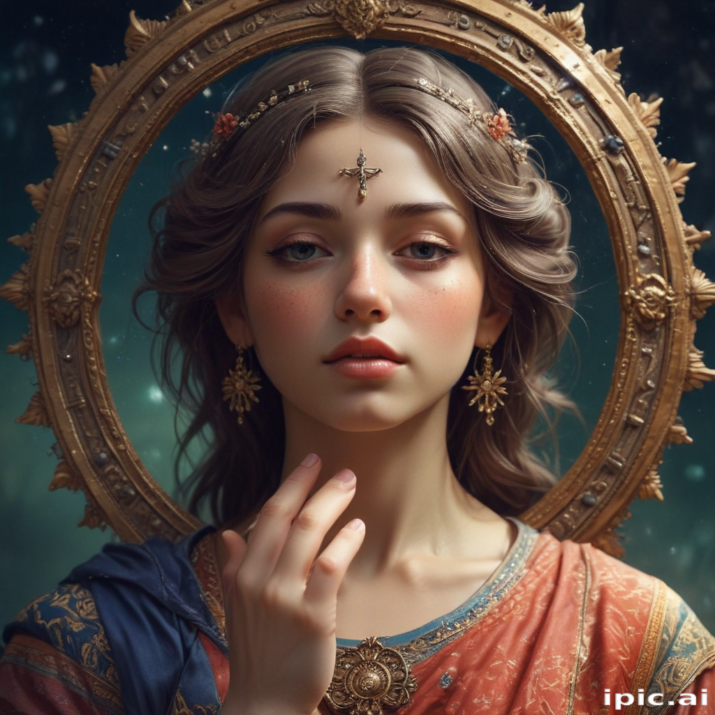 Portrait of a Serene Young Woman Adorned with Elegant Religious Symbols