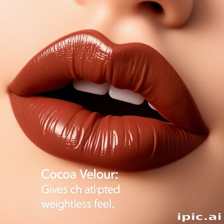 Rich chocolate brown "Cocoa Velour" lip mousse with a whipped, airy texture, providing full coverage and a comfortable, weightless feel