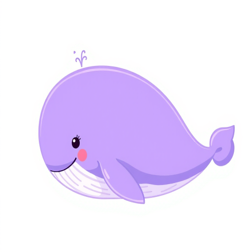 Create a high-resolution illustration of a cute purple whale, side view, with a soft pastel color palette, shot using a DSLR camera at f/2.8 aperture, 50mm lens, with natural lighting for enhanced detail and texture.
