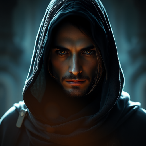 +highly detailed fantasy character portrait of a cloaked figure with a mysterious aura, illuminated by a soft backlight, evoking a sense of magic and nobility, Canon EOS R5, 85mm f/1.2 lens, ISO 100, aperture f/2.8, shallow depth of field, soft focus background, cinematic lighting