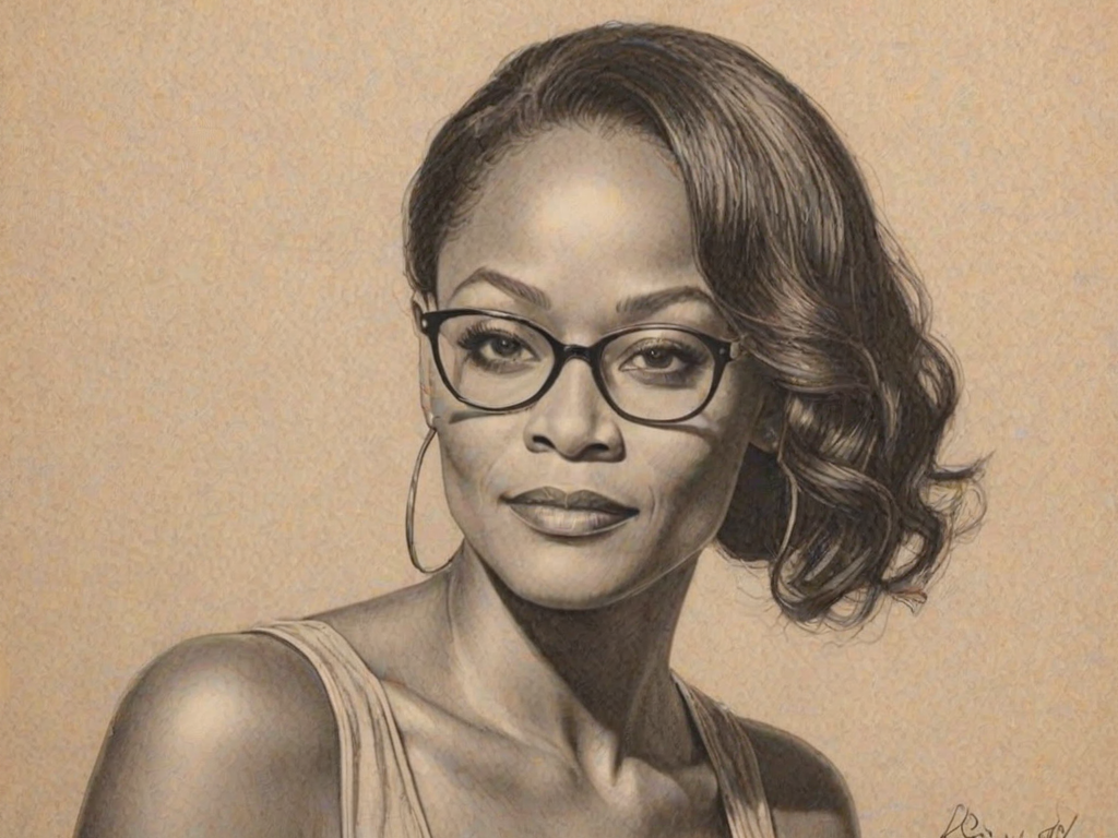 Sublime Robin Givens, pencil sketch, portrait of Dazzling woman 1928s in glasses, hair style beatnik, outline, clear lines, fine lines, 8k