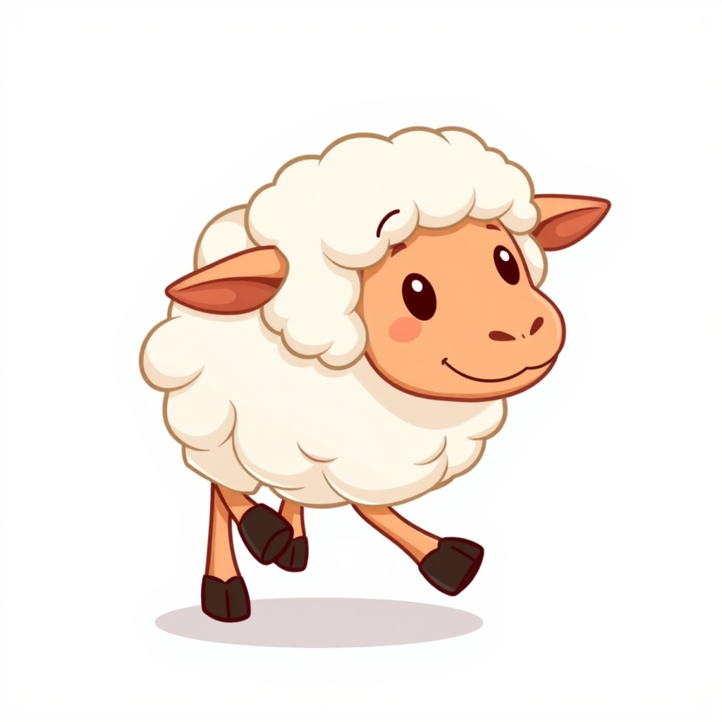 vector illustration, cute sheep, dynamic pose, isolated on white background
