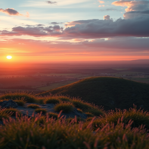 Create a high-resolution image of a serene landscape at sunset, using a Canon EOS 5D Mark IV with a 24-70mm f/2.8 lens, set at ISO 100, aperture f/8, and shutter speed 1/125s, capturing a wide-angle view with vibrant colors and soft lighting for a dreamy effect.