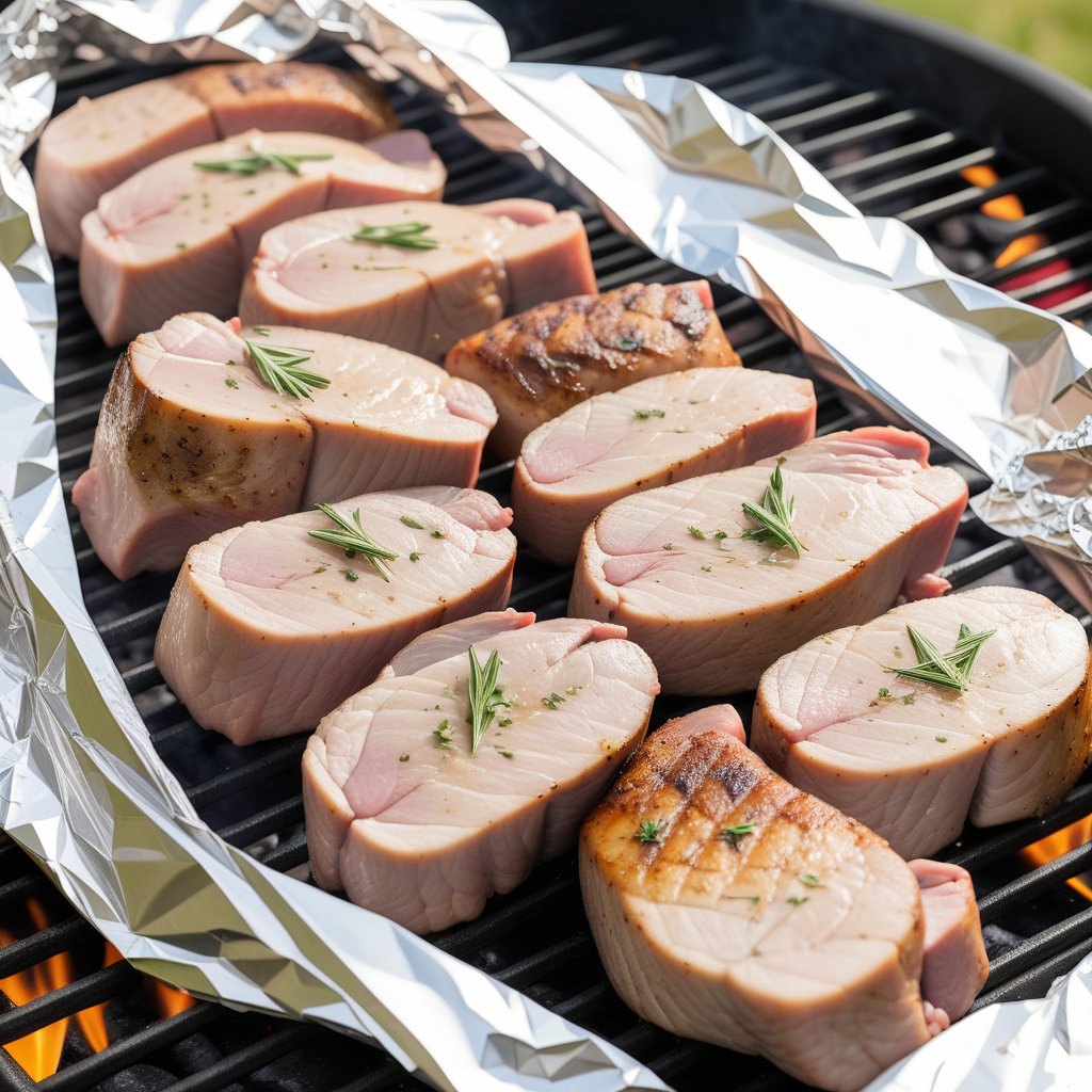 pork tenderloin on the grill in foil