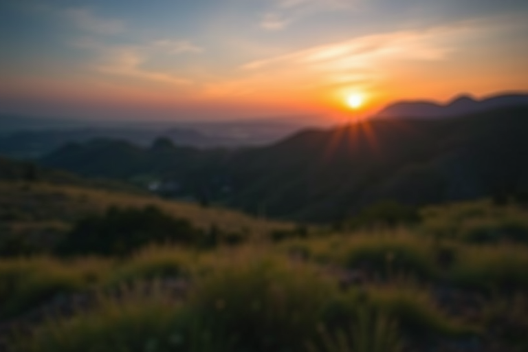 Create a high-resolution image of a serene landscape at sunrise with a soft focus effect, using a DSLR camera with a 50mm lens, aperture set to f/1.8, ISO 200, and a wide-angle view to capture the vastness of the scene.
