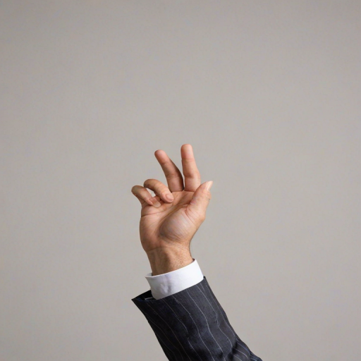 a business professional's hand extending outward, dressed in a pinstripe suit, with a neutral background