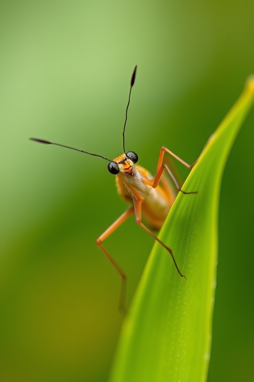 macro shot of a crane fly perched on a green leaf with soft bokeh in the background, using a DSLR camera with a 100mm macro lens, aperture f/2.8, shutter speed 1/200s, ISO 200, natural light for enhanced detail and color vibrancy