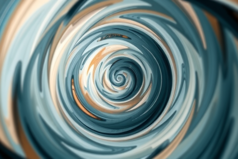 Generate a high-resolution abstract image with a swirling spiral pattern, taken with a DSLR camera at f/8, ISO 200, shutter speed 1/125, using a wide-angle lens, in soft natural lighting for enhanced texture and depth.