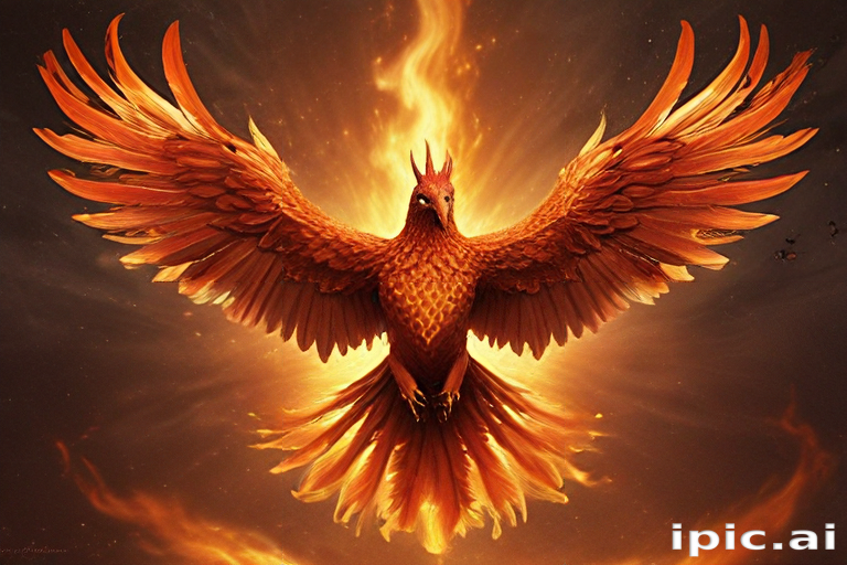 Majestic Phoenix Rising from Flames, Symbolizing Rebirth and Renewal