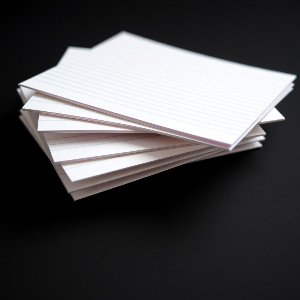 Create a high-resolution image of three sheets of lined paper stacked on top of each other, using a macro lens at f/2.8 aperture, shot from a 45-degree angle, with a DSLR camera, ensuring vibrant colors and sharp details against a plain black background.