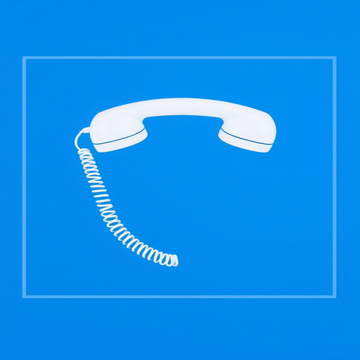 Create a high-resolution image of a blue square background with a white telephone handset silhouette in the center, captured with a DSLR camera at f/8 aperture, 50mm lens, ISO 200, soft lighting, macro view to enhance detail and clarity.