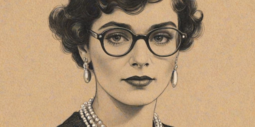 Lovely Coco Chanel, pencil sketch, portrait of Attractive woman 1922s in glasses, hair style beatnik, outline, clear lines, fine lines, 8k