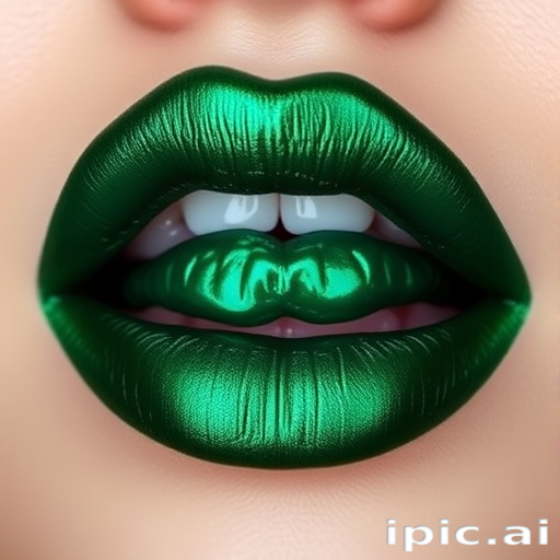 Metallic emerald green lips, dubbed "Enchanted Forest," boast a striking jewel tone and a long-wearing formula that resists transfer