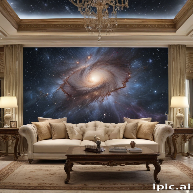 Elegant Living Room with Stunning Galaxy Mural as a Focal Point