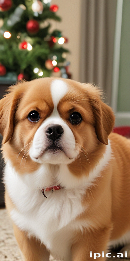 A Cute Dog Posing Cheerfully in Front of a Christmas Tree.