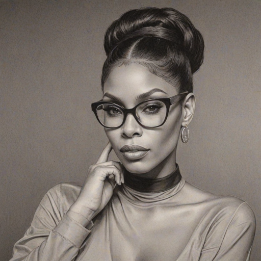 Superb Adina Howard, pencil sketch, portrait of Stunning woman 1964s in glasses, hair style beatnik, outline, clear lines, fine lines, 8k