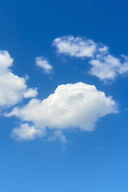 high-resolution photograph of a clear blue sky with fluffy white clouds, taken with a DSLR camera, aperture f/8, ISO 100, shutter speed 1/200s, wide angle lens, landscape orientation, vibrant colors, sharp focus