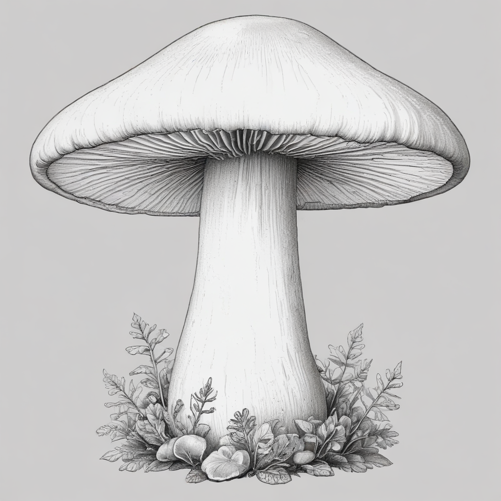 Intricate Black and White Illustration of a Majestic Mushroom ...