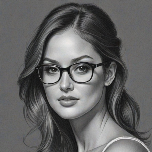 Alluring Minka Kelly, pencil sketch, portrait of Splendid woman 1967s in glasses, hair style beatnik, outline, clear lines, fine lines, 8k