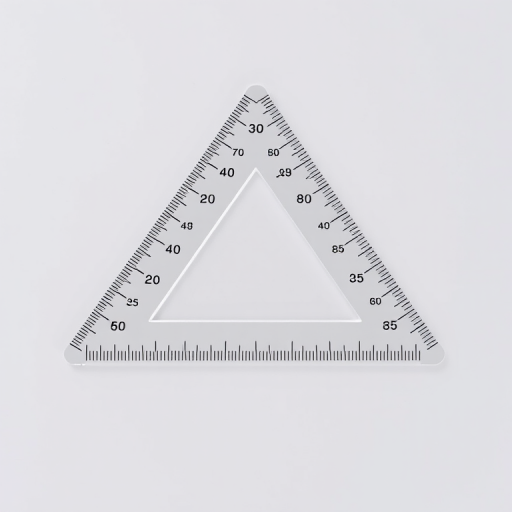 Create a high-resolution image of a triangular ruler with clear markings and a transparent background, using a Canon EOS 5D Mark IV camera, 50mm lens, f/8 aperture, ISO 100, and a focus on the details of the ruler.