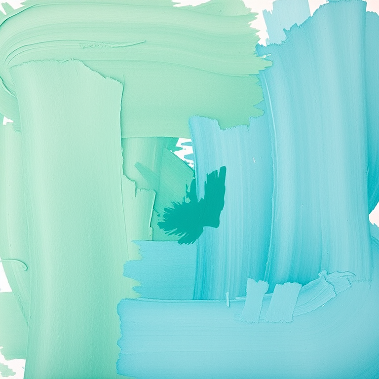 Capture an abstract painting with smooth brush strokes in varying shades of green and blue, using a Canon EOS R5 with a 50mm f/1.8 lens at f/4, ISO 100, 1/200s, natural light, soft focus.