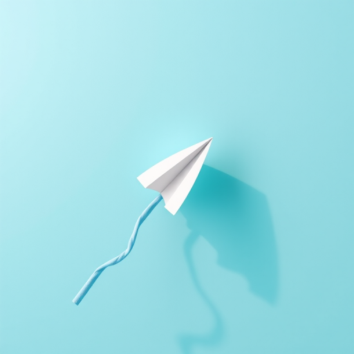 a minimalist design of a paper airplane launching into the sky, with a light blue background, enhanced with soft shadows and a dynamic motion effect, captured with a DSLR camera at f/4, ISO 100, 1/250 sec, wide-angle lens, top-down view for depth and clarity