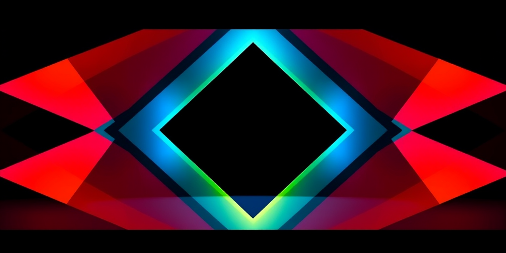 Generate an abstract geometric design with sharp angles and vibrant colors, using a DSLR camera, 50mm lens, f/1.8 aperture, ISO 100, 1/250s exposure, in a well-lit studio environment.