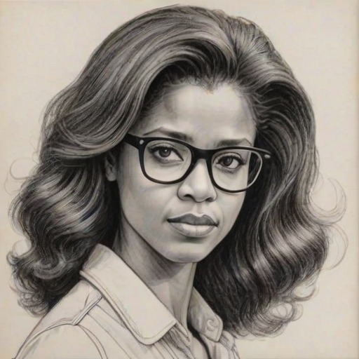 Enchanting Renee Elise Goldsberry, pencil sketch, portrait of Ravishing woman 1973s in glasses, hair style beatnik, outline, clear lines, fine lines, 8k