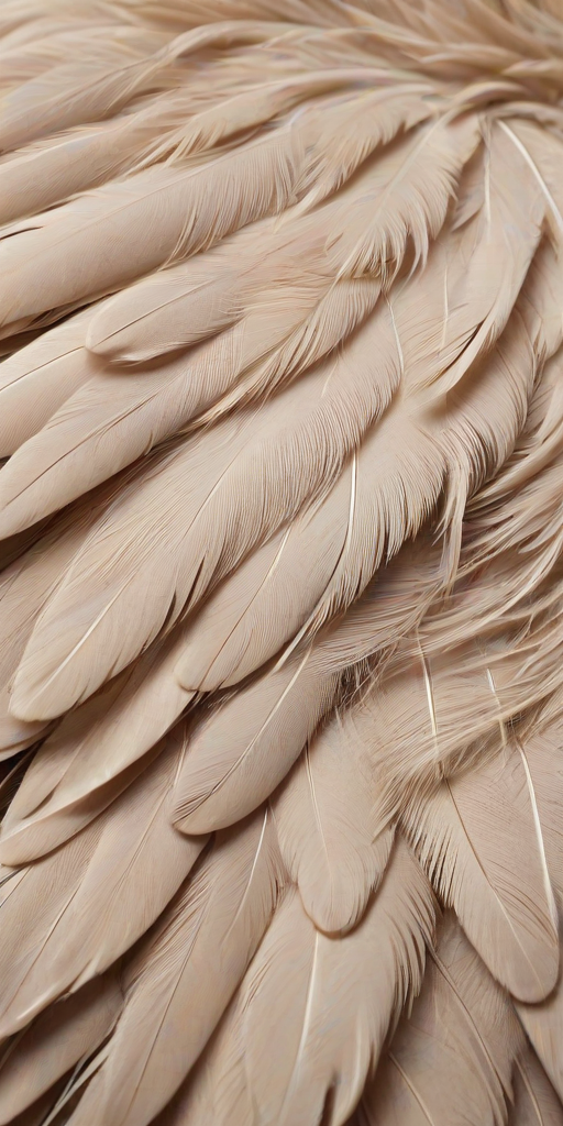 a close-up photograph of fluffy, soft, pale beige feathers with intricate details and textures