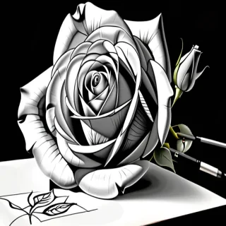 rose drawing black and white
