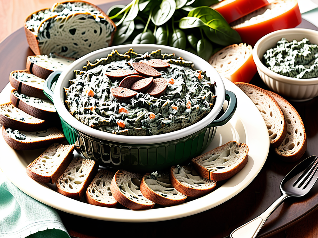 spinach dip with pumpernickel bread