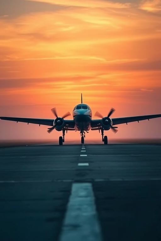 Capture a vintage airplane on a runway at sunrise, with soft mist in the background; use a Canon EOS R5, 24mm lens, aperture f/8, ISO 100, shutter speed 1/100s, shot from a low angle to emphasize the aircraft against the vibrant sky.