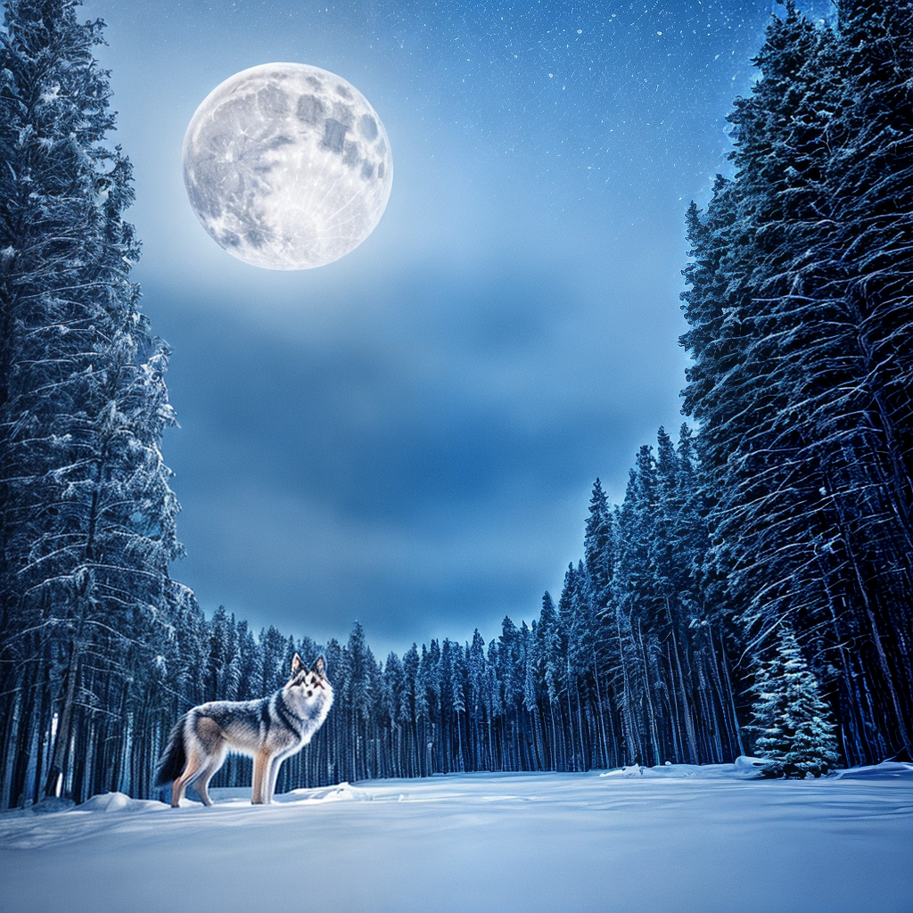 Wolf in winter ,at night