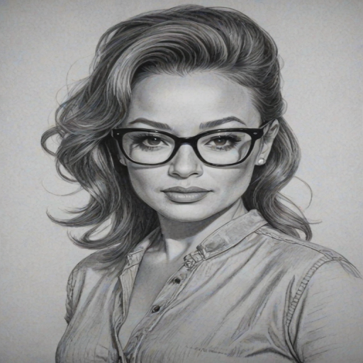 Sublime Leah Remini, pencil sketch, portrait of Ravishing woman 1957s in glasses, hair style beatnik, outline, clear lines, fine lines, 8k