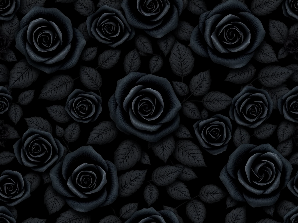 regenerate an intricate seamless floral pattern featuring black roses on a dark background, captured in high resolution using a DSLR camera with a 50mm lens, aperture set to f/2.8, ISO 100, and a shallow depth of field for enhanced detail and clarity.