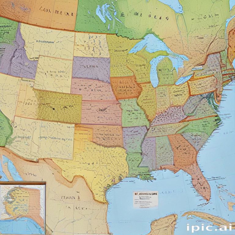 State Reference Map Colorful Map Displaying the United States with State Boundaries and Names
