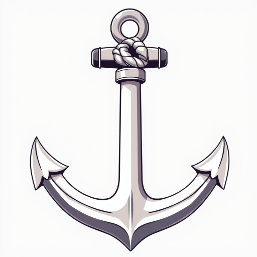Create an illustration of a traditional anchor with a ship knot at the top, using a high-resolution vector style, captured from a close-up view with a Canon EOS 5D Mark IV, aperture f/8, ISO 100, focal length 50mm, soft natural lighting.