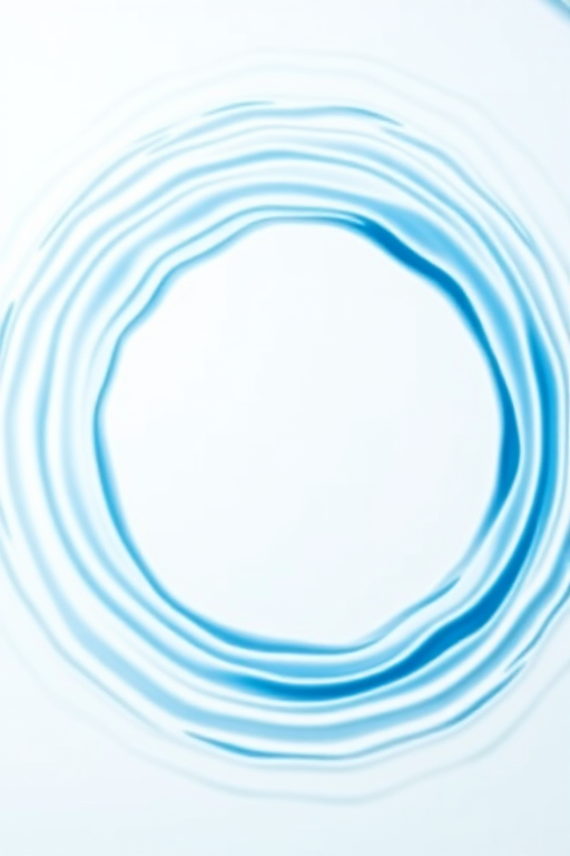 Create a high-resolution image of blue water ripples expanding outward on a white background, captured with a Canon EOS R5 using a 50mm f/1.2 lens at f/11, with a soft focus and top-down view to enhance depth and clarity.