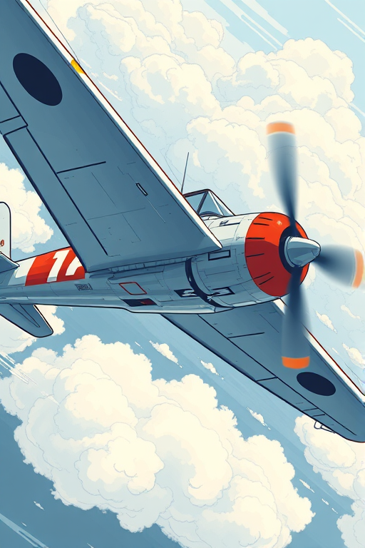 Create a detailed illustration of a vintage airplane in flight with clear outlines and shading, using a high-resolution digital art style, camera settings: aperture f/8, shutter speed 1/500s, ISO 100, viewed from a slightly elevated angle, using a DSLR camera type.
