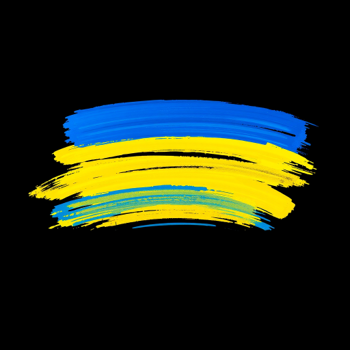 Create an artistic representation of the Ukrainian flag with vibrant blue and yellow brush strokes against a black background, shot with a DSLR camera, 50mm lens, f/1.8 aperture, ISO 100, and soft diffused lighting for enhanced texture and color depth.