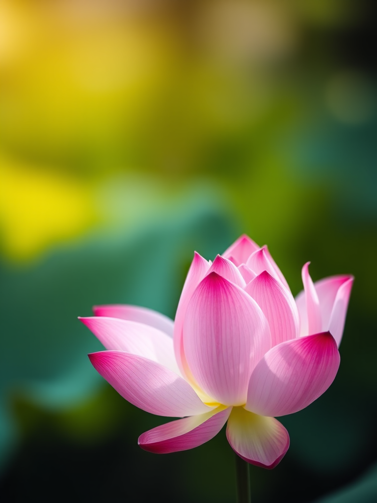 photograph a pink lotus flower in soft focus, shallow depth of field, taken with a DSLR camera at f/2.8, 50mm lens, ISO 100, natural light, capturing details in the petals with a bokeh background