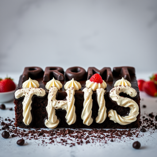 black forest gateau cake spelling out the words "PROMPT THIS", tasty, food photography, dynamic shot
