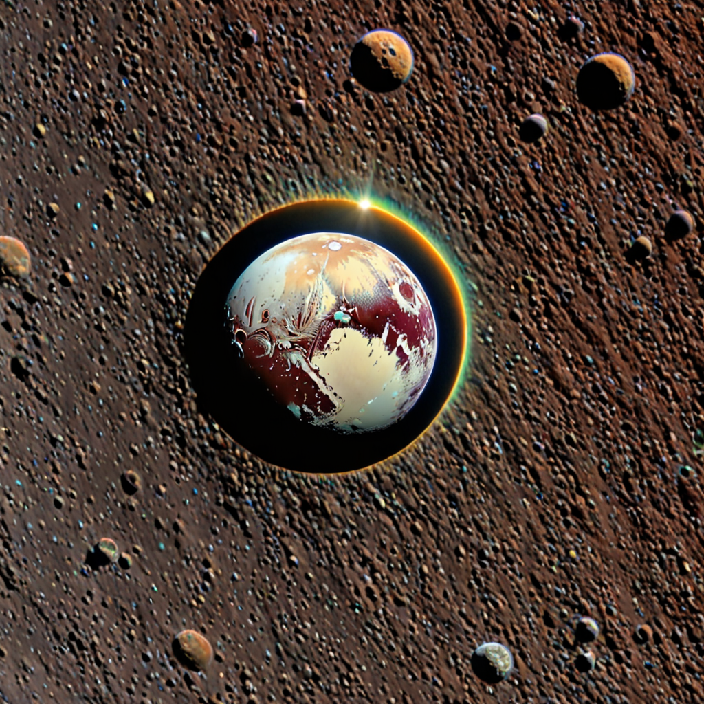 pluto with a ring seen from the moon